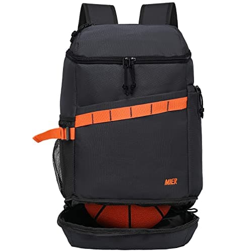 MIER Basketball Backpack with Shoes Compartment Ball Holder Large Sports Equipment Back Pack for Men Women Gym Travel 35L, Black