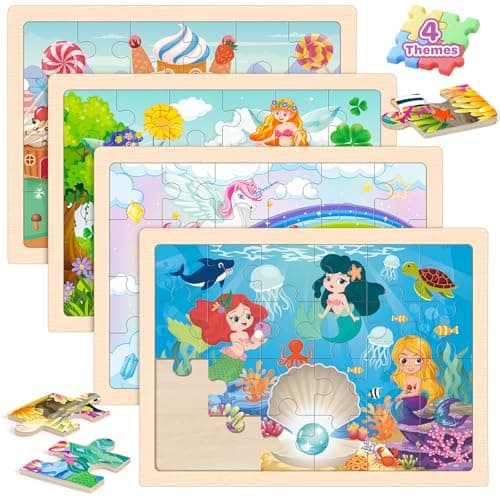 Puzzles for Kids Ages 46 4 Packs Wooden Jigsaw Puzzles for Toddlers 24 Princess Unicorn Mermaid Fairy Preschool Educational Puzzles Boards Toys Gifts for Girls Boys 3 4 5 6