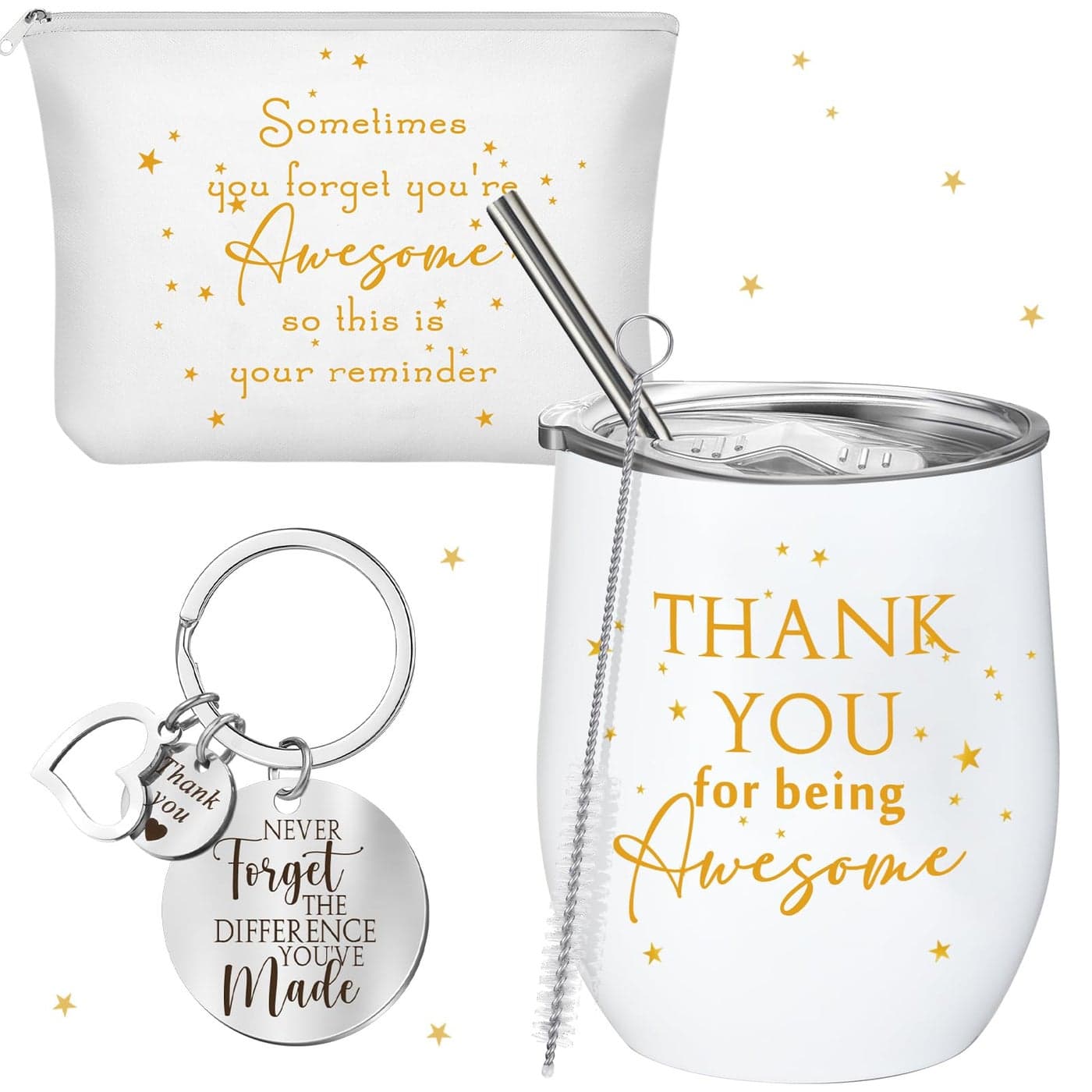 Sieral Thank You Gifts for Women Employee Appreciation Gifts Thank You for Being Awesome 12oz Stainless Steel Tumbler Keychain Makeup Bag for Teacher Coworker Graduation StudentsStar