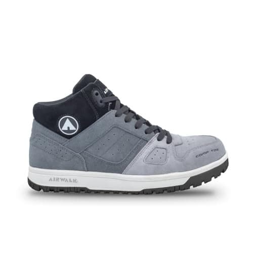 Airwalk Mongo Mid Top Composite Toe Men’s Industrial Work Shoes, Grey/White, Size 7.5, Medium, Comfortable & Light Work Shoes for Men, Electric Hazard, Slip Resistant