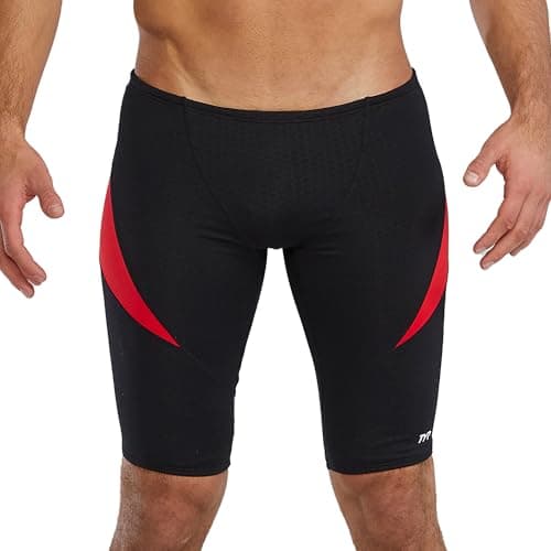 TYR Men's Hexa Curve Splice Jammer Swimsuit, Black/Red, 26