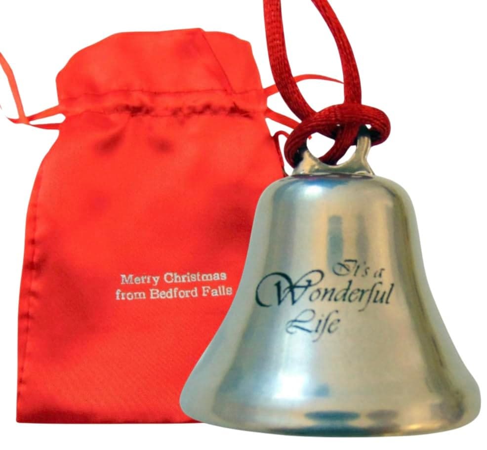 Its A Wonderful Life Christmas Ornament Bell on Ribbon Gift Boxed Movie Souvenir Steel Metal Keepsake Decoration Made in The USA