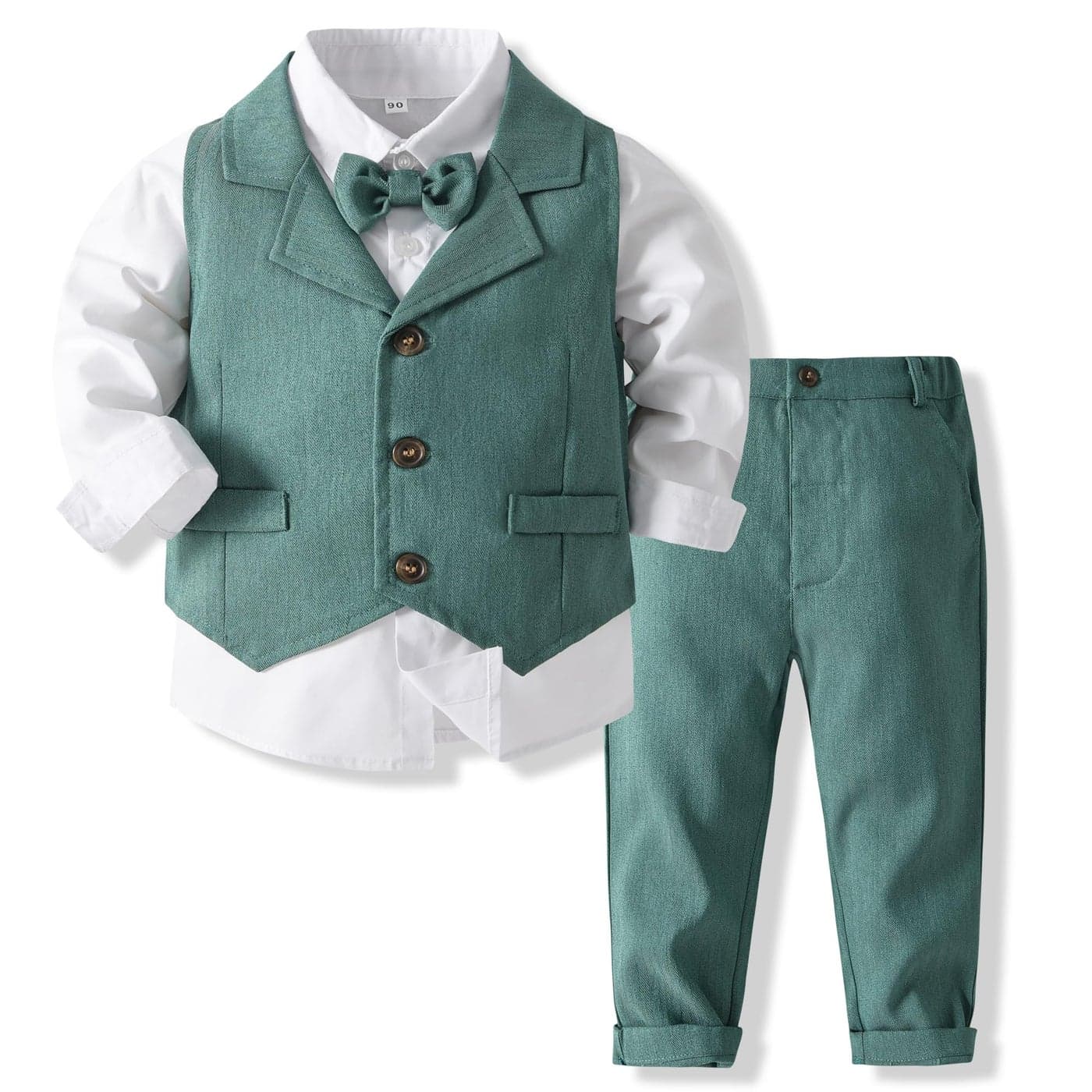 Kimocat Baby Boys Gentleman Bowtie Formal Outfit Suits Tuxedo Vest Wedding Party Suit as1 Age 12_Months Green
