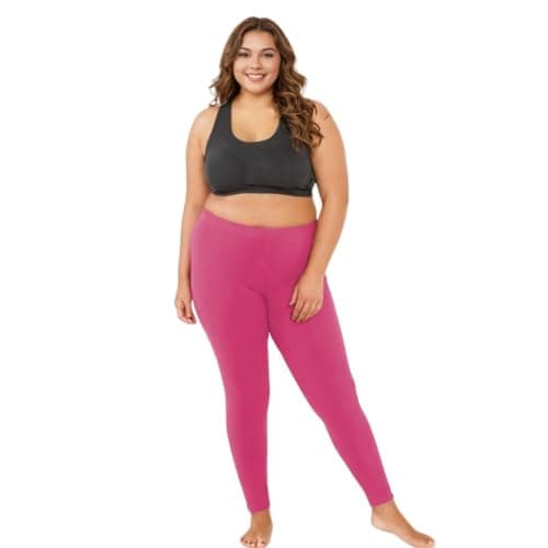 ADIRA | Leggings Cotton | Plus Size | Mid Waist | Ankle Length | Soft Cotton & Elastane Blend | Non-See-Through | Gusset Crotch Prevents Ripping | Pack of 1 | Dark Pink | 3XL