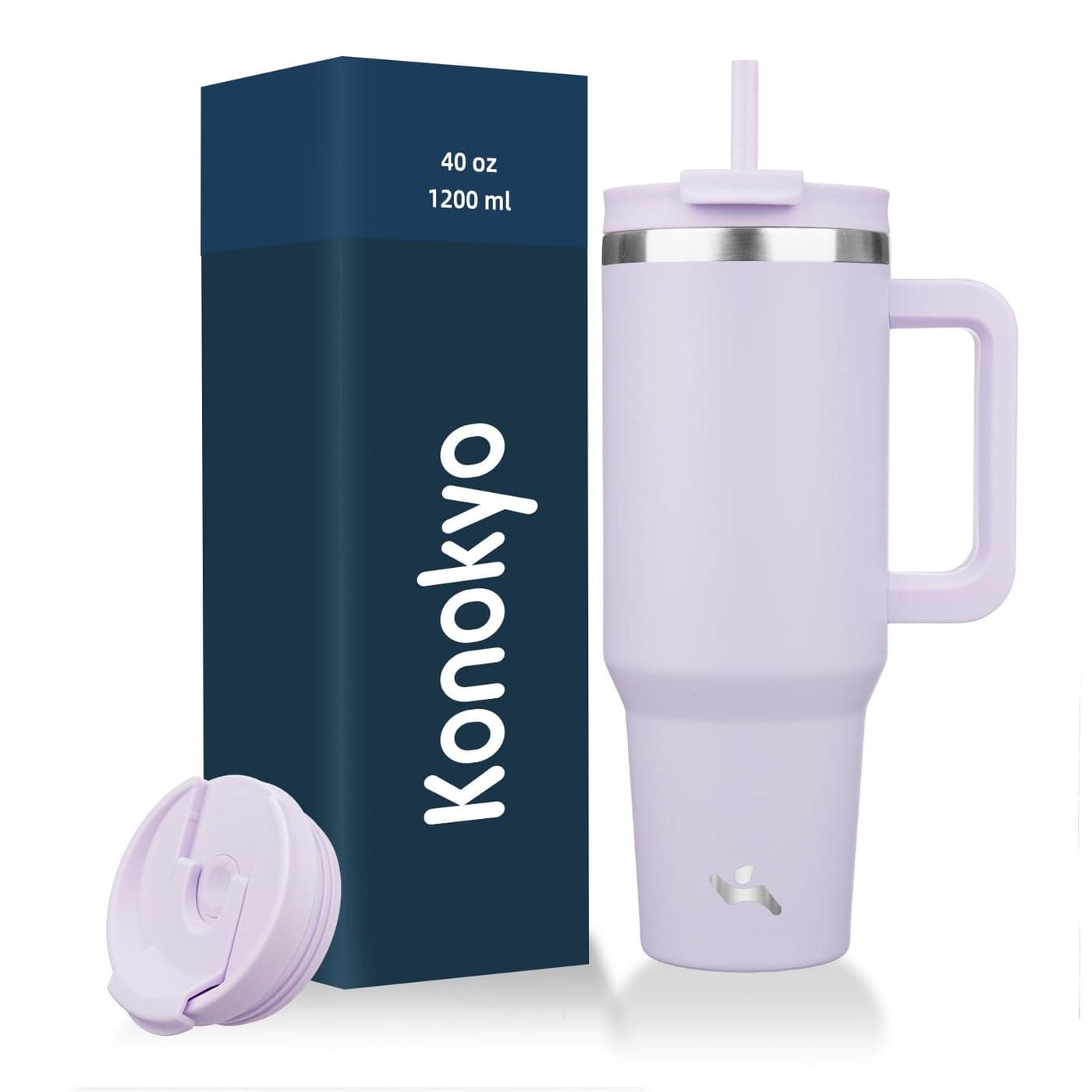 Konokyo 40 oz Tumbler with Handle and 2 Straws2 in 1 Lid Insulated Water Bottle Stainless Steel Travel Coffee MugWisteria
