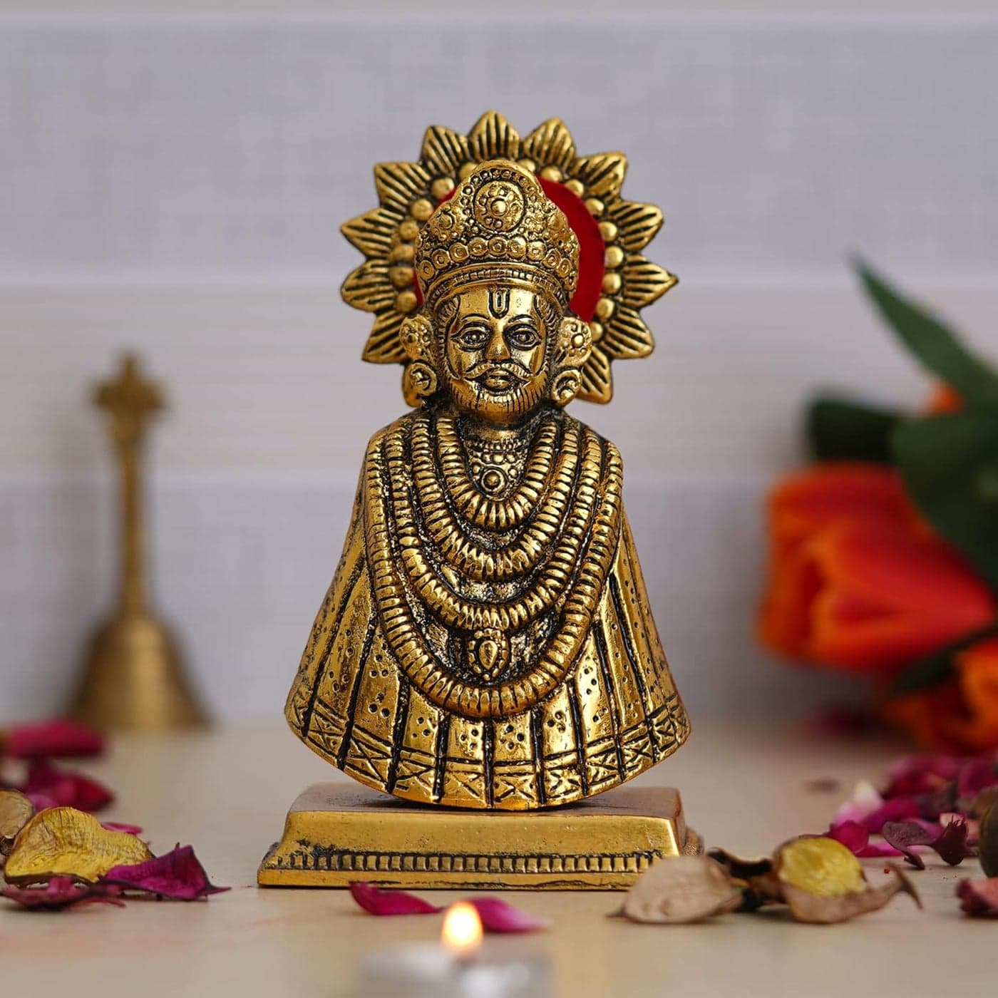 Webelkart Premium Baba Khatu Shyam ji Idol Statue Showpiece for Home and Pooja Decoration Khatu Shyam Murti for Home and Car Dashboard Diwali Corporate Gifting Gold 65 Inches