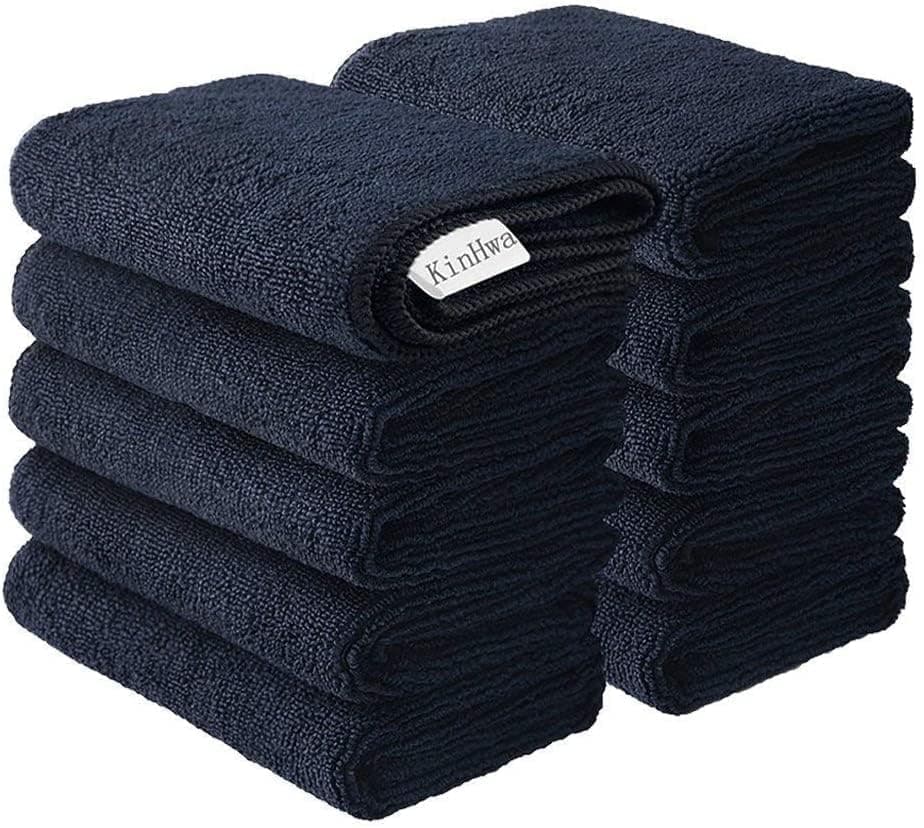 KinHwa Kitchen Washcloths for Dishes Absorbent Microfiber Dish Cloths Quick Dry Dish Rags with Poly Scour Scrub Side Ideal for Kitchen Cleaning (Black, 12inchx12inch 10 Pack)