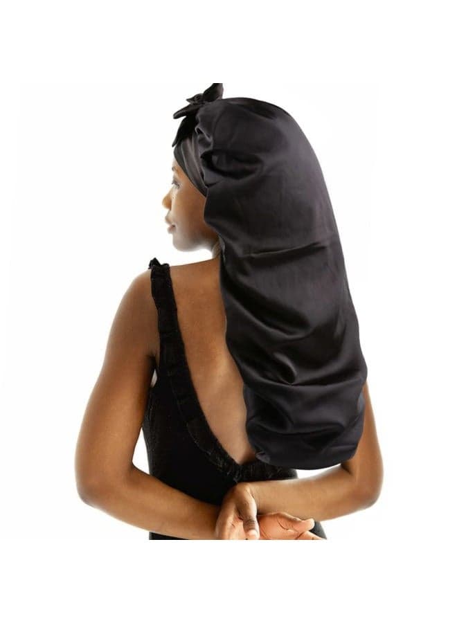 Braids Bonnet Sleeping Extra Large Long Hair Braids Accessories Weave Sleeve Scarf locs Bonnet Scrunchie Double Layer Silky Satin with tie Band for Women Black