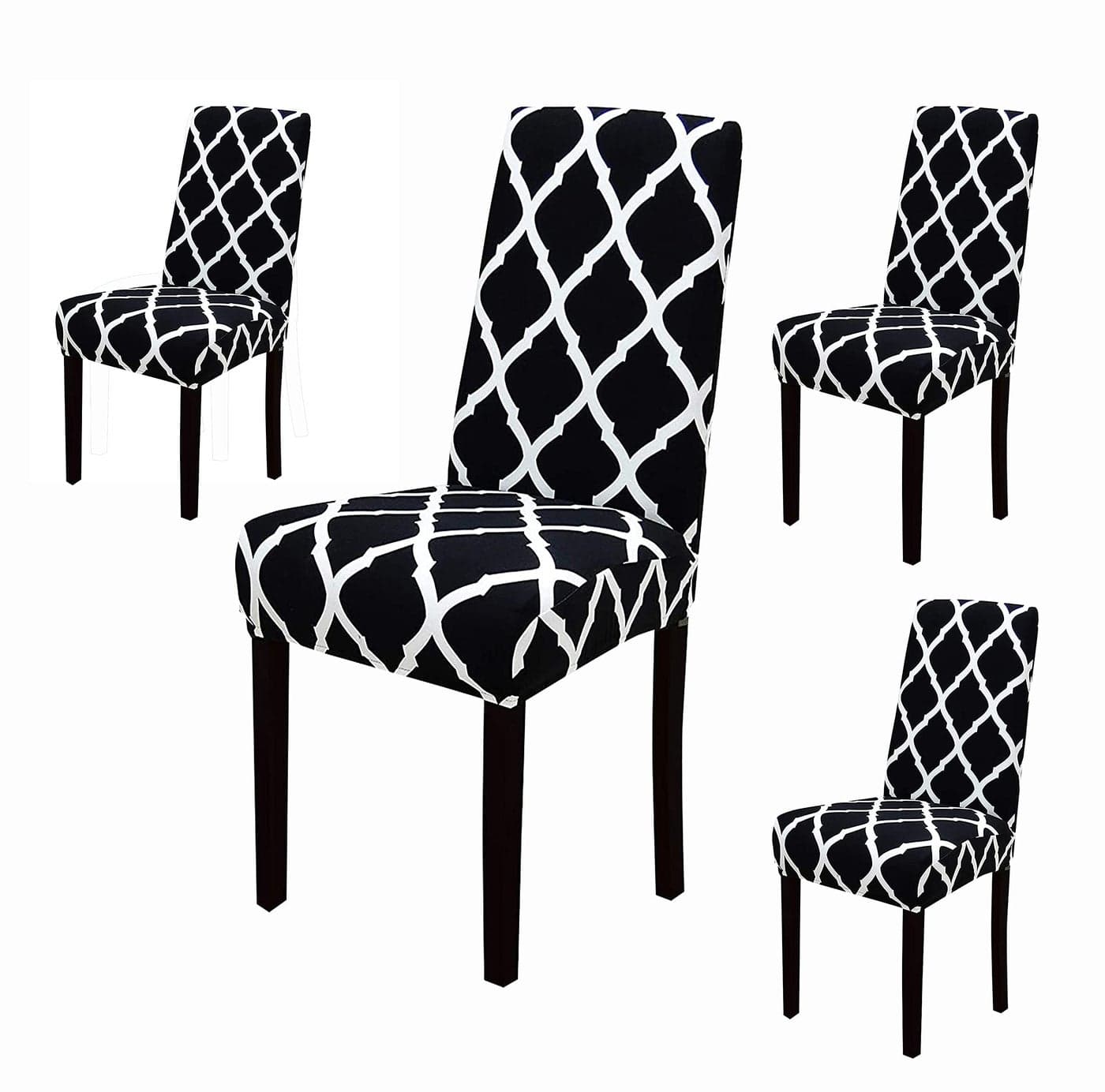 House of Quirk Polyester Elastic Chair Cover Stretch Removable Washable Short Dining Chair Cover Protector Seat Slipcover (4 Cover, Black Diamond)