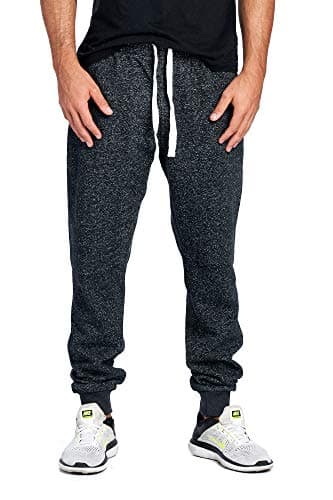 PROGO USA Men's Joggers Sweatpants Basic Fleece Marled Jogger Pant Elastic Waist (X-Small, Marled Black)