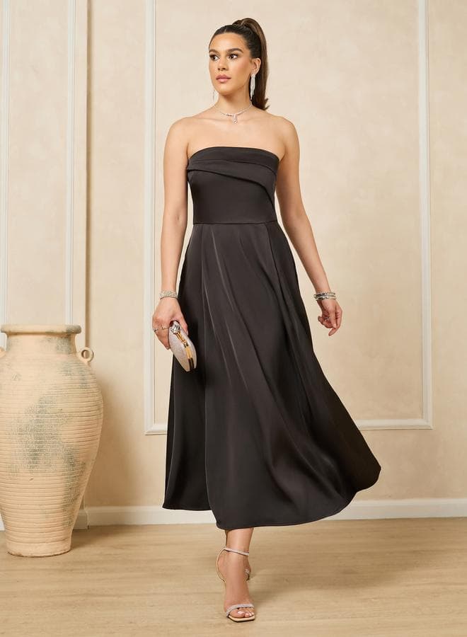 Strapless Satin Midi Dress — L