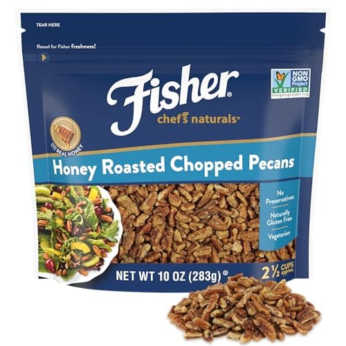 Fisher Chef's Naturals Honey Roasted Chopped Pecans 10oz Resealable Bag, Unsalted Raw Nuts for Cooking, Baking & Snacking, Vegan Protein, Keto Snack, Gluten Free