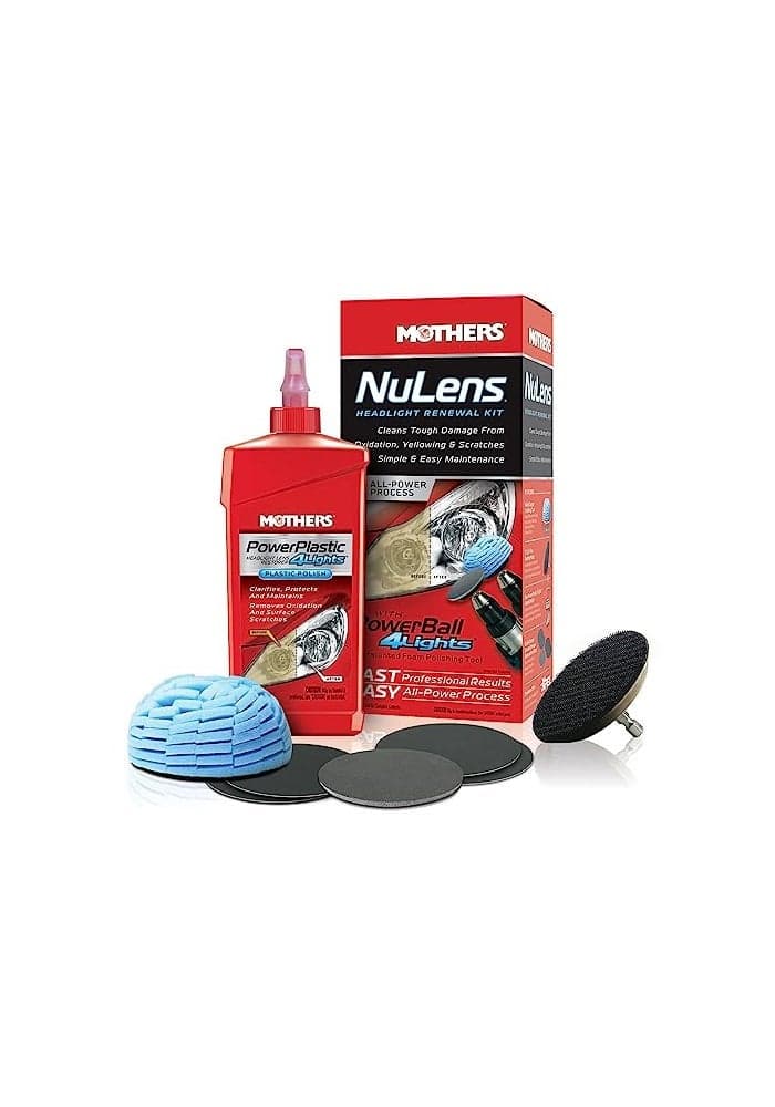 Mothers NuLens Headlight Renewal Kit Quickly Restores Maintains Clarity on All Headlight Types Includes PowerPlastic 4Lights Polish 8 oz with Protective OxidationInhibiting Polymers 07251
