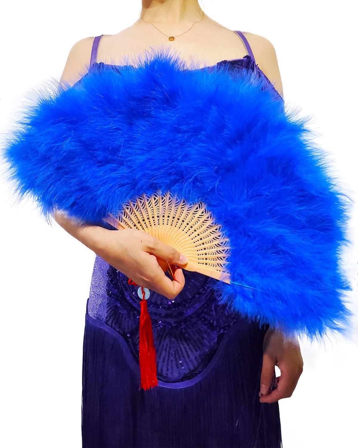 Happy Feather Handheld Marabou Feather Fan 1920s Vintage Style Flapper Hand Fan for Costume Party and DancingROYAL BLUE