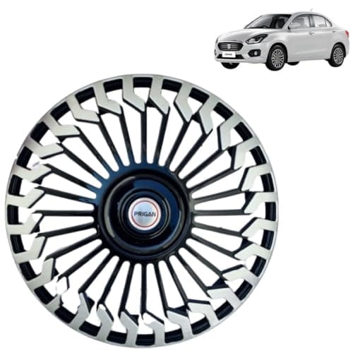 Prigan Swift DZIRE Silver Black Wheel Cover 14" for -Swift Dzire (Set of 4 Pcs) (Press Fitting) Model- Hunter Reverse 14