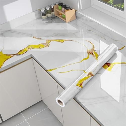 TEKCOOL Marble Waterproof Oil Proof Wall Paper Furniture Kitchen, Cabinets, Almirah,Tabletop,Table, WoodenTable,Wardrobe,PVCDIY Self Adhesive Sticker(60x200cm) (New Desing Golden Line-4pc).
