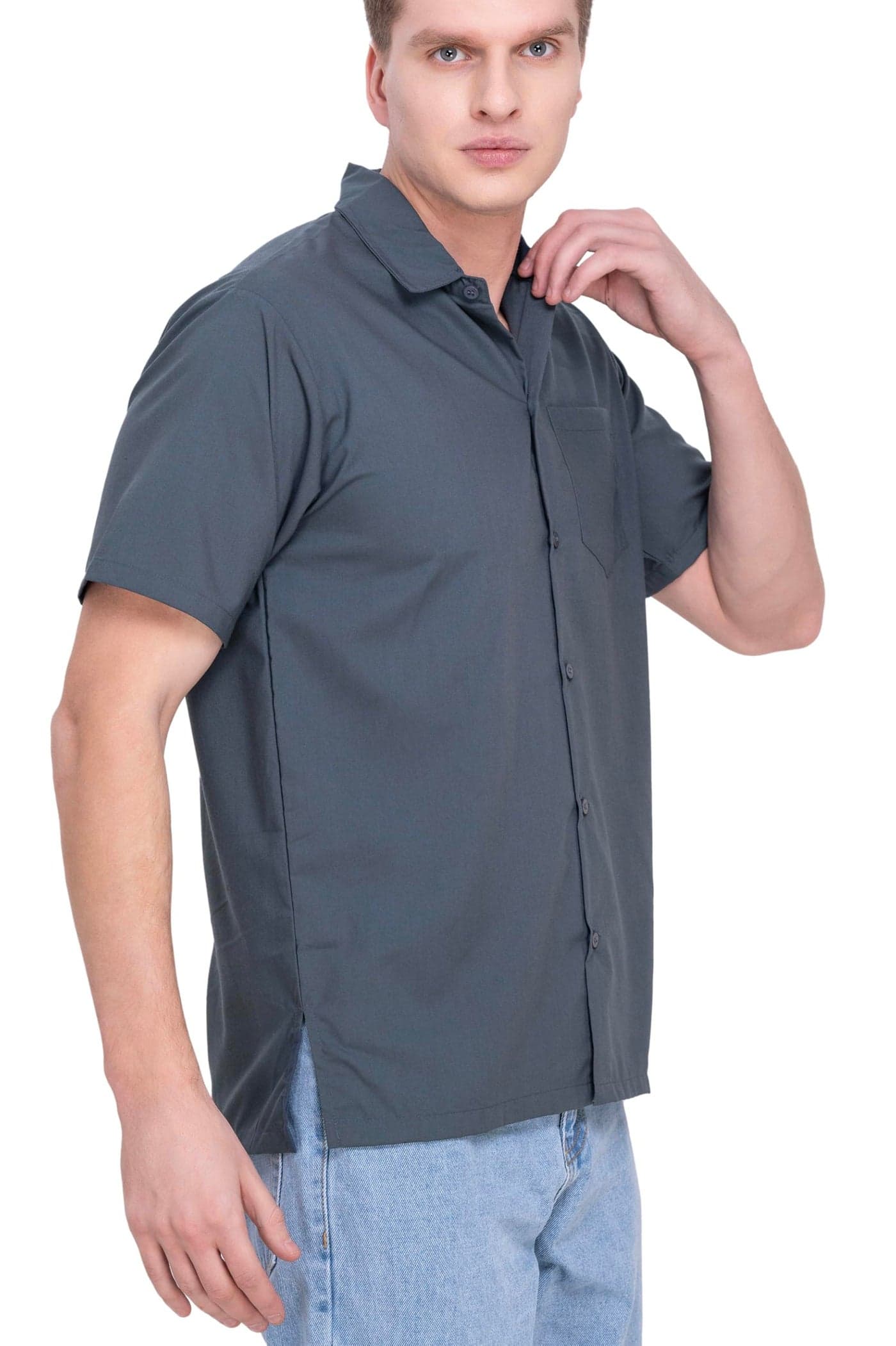 LA LEELA Mens Short Sleeve Button Down Casual Camp Summer Shirt Beach Shirts Collar Business Solid Shirts for Men Vacation Dress Shirts with Pocket XL Grey Plain