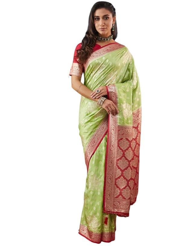 SIRIL Women's Banarasi Silk Saree Jacquard Weaving Sari With Unstitched Blouse Piece (4090S354_Light Green)