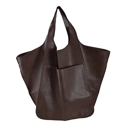 KlaOYer Oversized Leather Tote Bag Large Capacity Work Hobo Pu Leather Bucket Purse And Handbag Big Soft Travel Shopping Bag (Coffee)