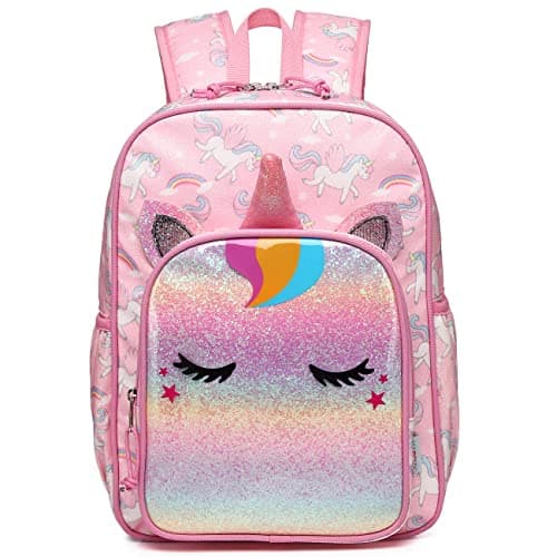 VASCHY Toddler Kids backpacks, Cute Lightweight Water Resistant Preschool Kindergarten Backpack Girls Glittery Unicorn