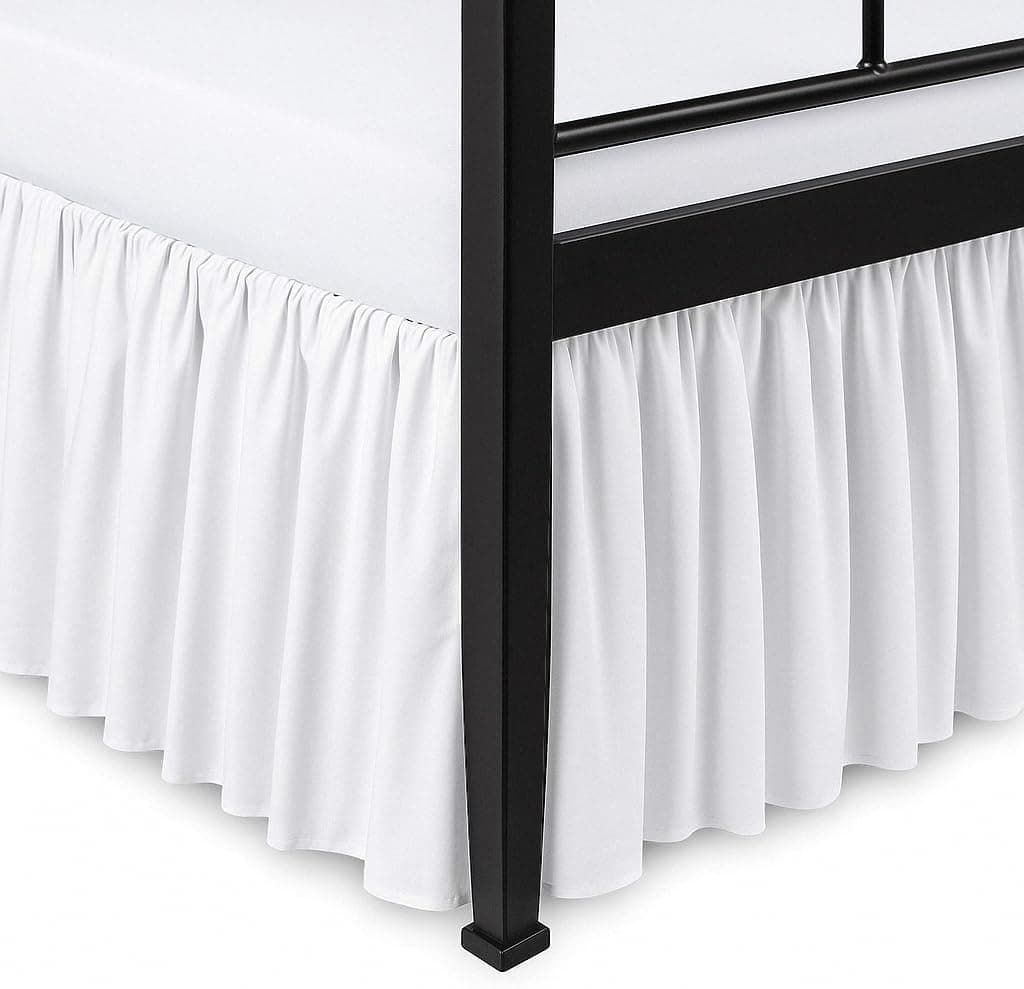 MattressHomes Ruffled Bed Skirt Split Corners with Platform Tailored Fit Hotel Quality Wrinkle Free UltraSoft Microfiber Dust Ruffle Upto 24 Inch Drop Queen White