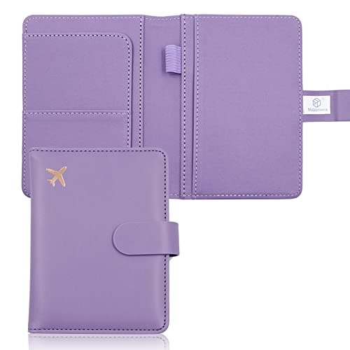 Melsbrinna Premium Leather Passport Holder Covers Case, Waterproof Rfid Blocking Travel Wallet Passport Holder with Pen Holder, Cute Passport Book for Women/Men (Simplicity, AN-Lavender)