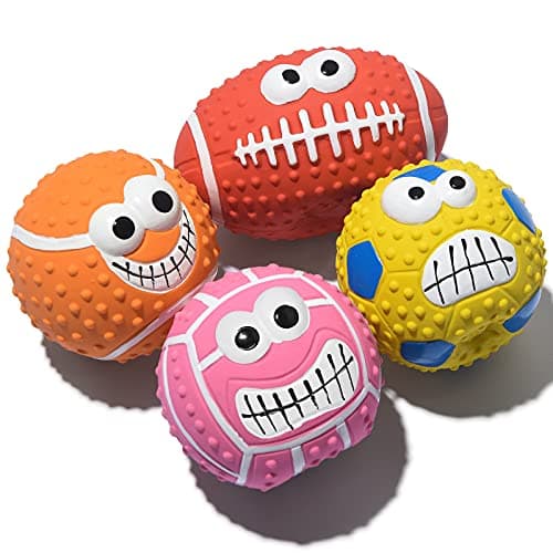 SCHITEC Squeaky Dog Balls 4 Pack Cute Interactive Latex Rubber Toys with Squeaker 22 Soft Bouncy Fetch Ball for Puppy Small Breed Dogs
