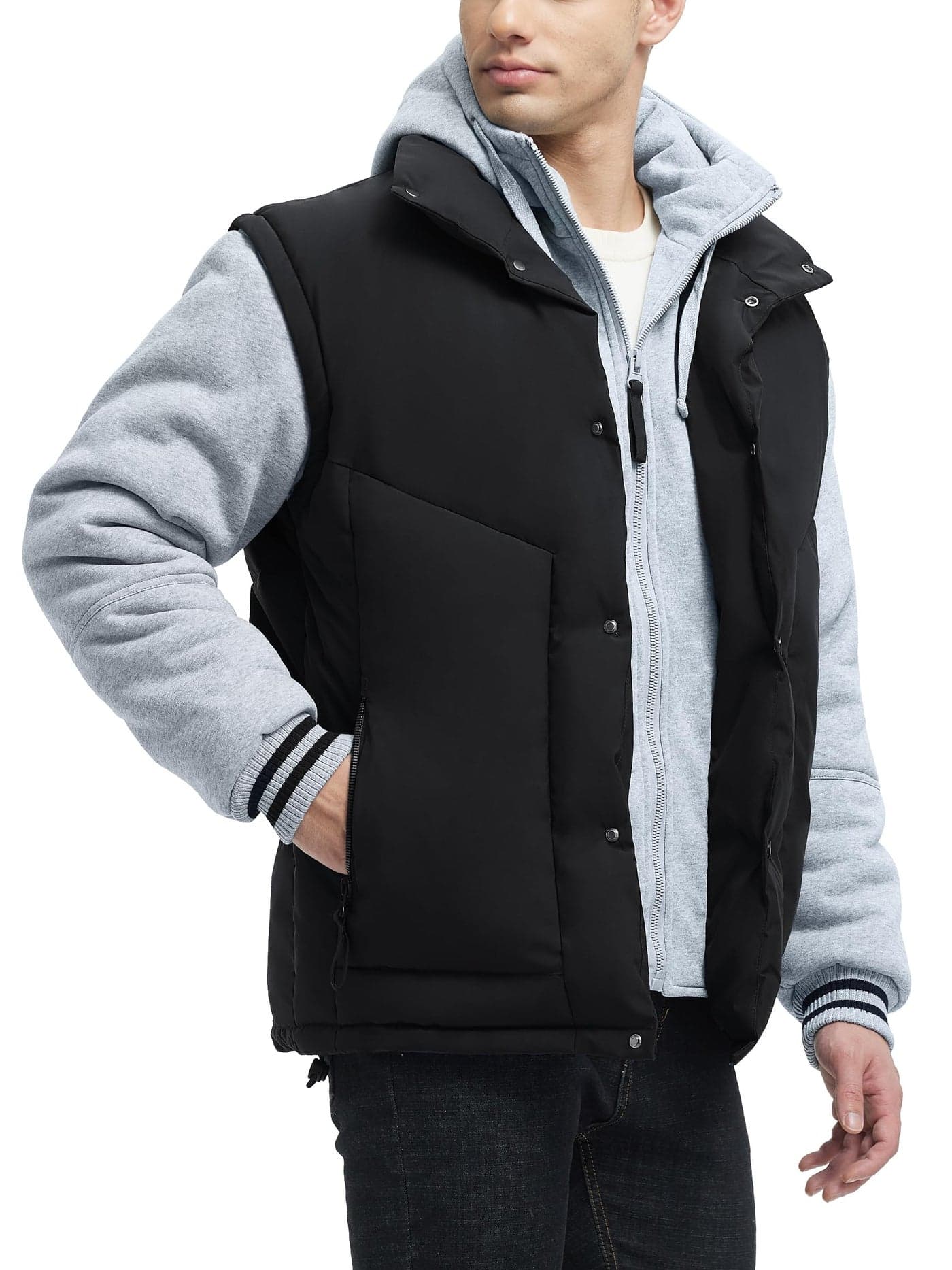 JAWERU Winter Coats For Men Winter Jackets Water Resistant Warm Thicken Insulated Hooded Windproof Coat 7195-Black/Grey-4XL