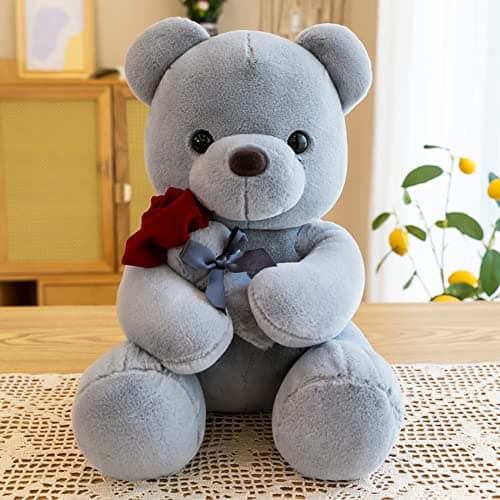 Ruzucoda Plush Teddy Bear with Rose Stuffed Animals Toys Dolls Valentines Day Gifts for Girls Girlfriend Lover 9 Inches Gray