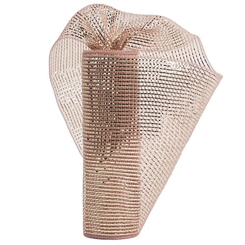 HUIHUANG Rose Gold Deco Mesh 10 inch Rolls Decorative Mesh Ribbon with Gold Wide Foil for Christmas Wreaths Supplies Swags Christmas Tree Decoration Wedding Garland and Bows