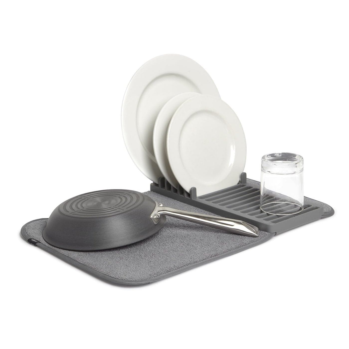 Umbra Udry Dish Rack and Microfiber Drying Mat – Space-Saving Design Folds Up for Easy Storage, Mini Rack, Gray