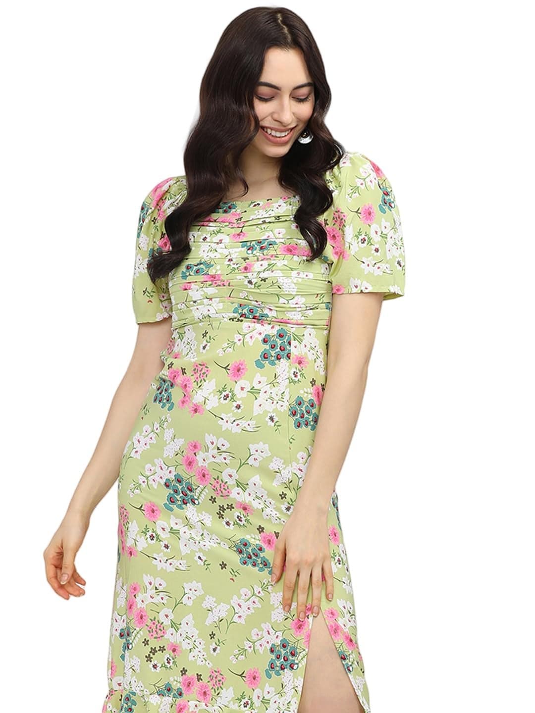 Tokyo Talkies Womens Printed Midi Dress Green