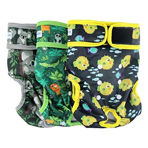 Leekalos Reusable Washable Dog Diapers Female 3 Pack Highly Absorbent Doggie Diapers Size Adjustable Puppy Diapers for Dog Period Panties Medium Globefish