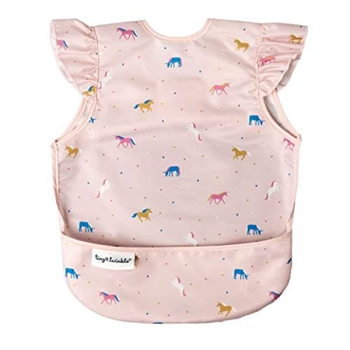 Tiny Twinkle Short Sleeve Apron Baby & Toddler Bib for Girls – Waterproof, Mess-Proof Bibs for Eating & Feeding, Machine Washable,Perfect Holiday Gift (Unicorn Confetti, 6–24M)