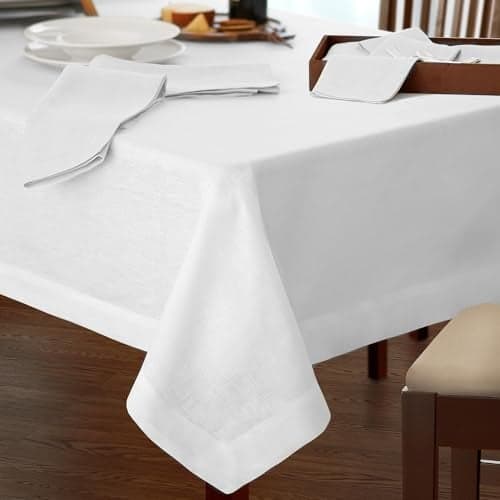 Elrene Home Fashions Villeroy & Boch La Classica Linen Tablecloth, Great for Formal Dining or Everyday Use, 70 Inches by 96 Inches, White