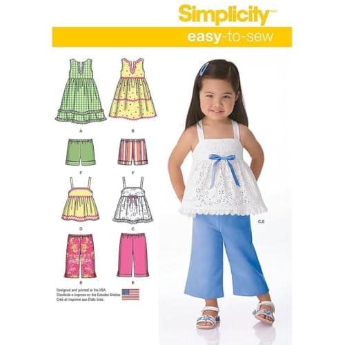 Simplicity 1451 Easy to Sew Toddler Girl's Dress, Top, Cropped Pants, and Shorts Sewing Patterns, Sizes 1/2-4