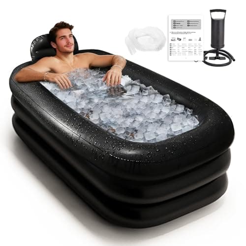 Portable Bathtub for Adults with Cover - Ice Bath & Hot Tub for Athletes Recovery, Home SPA - Large Inflatable Bathtub 62.2x37.4x17.72in, Includes Pump, Easy Inflate & Drain