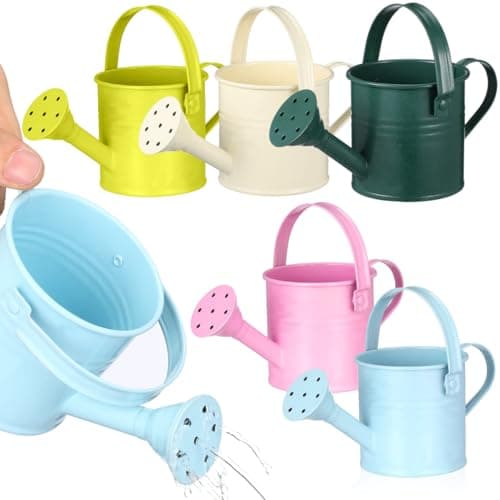 DOITOOL Kids Metal Watering Can for Gardening, 5Pcs Small Iron Watering Can Garden Watering Bucket for Gardening Plants Flowers (Mixed Color)