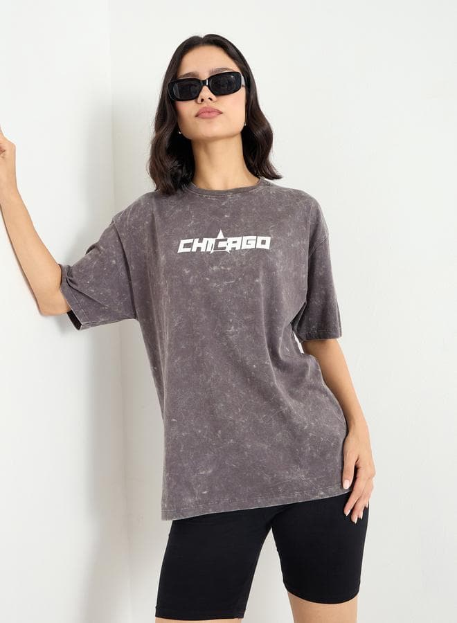 Charcoal Oversized Acid Wash 100% Cotton T-Shirt — XL