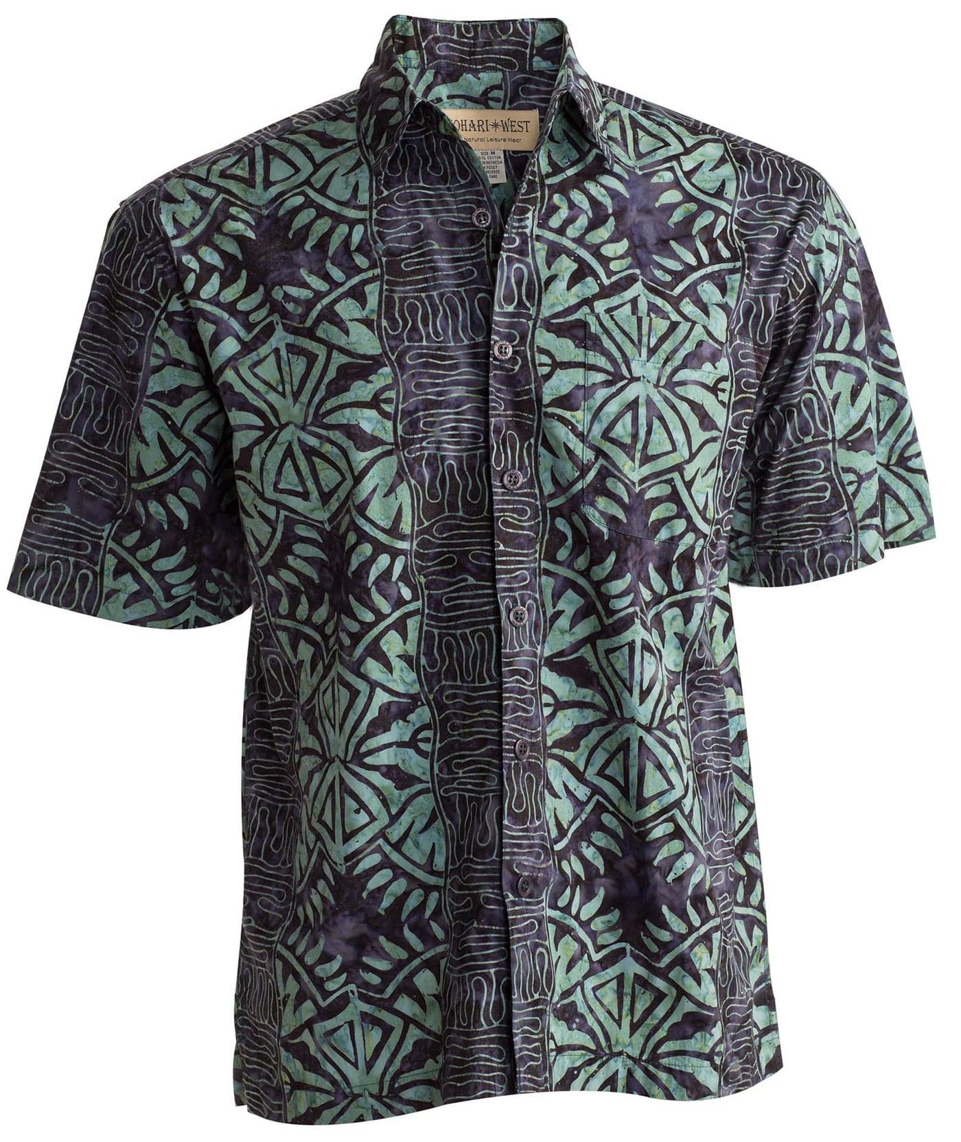 Johari West Men's Button-Down Short Sleeve Shirt, Geometric Forest (Green, X-Large Tall)
