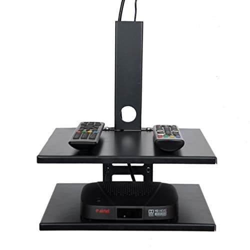 D&V Engineering Metal Double Shelf Wall Mount Stand for Set Top Box, WiFi Router, DVR & Speakers | Cable Management | 11 x 9 Inch Tray Size| Up to 2 kg per Shelf - Black
