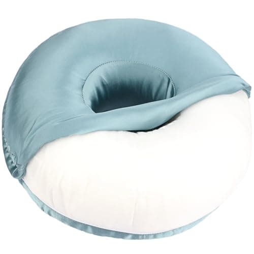 BNRendles Satin Ear Piercing Pillow Removable Cover Luxury Cnh Pillow with Ear Holes for Ear Pain Side Sleepers Washable Large Donut Pillows Head Neck Support Turquoise