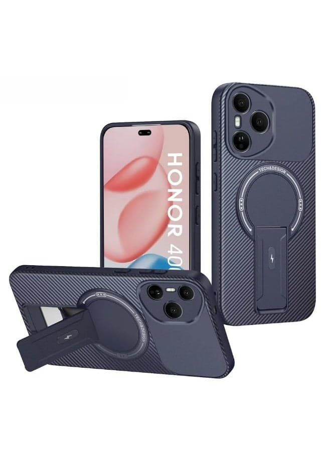 Carbon Fiber Case for Honor 400 Pro 5G with Foldable Stand Ultra Thin Matte Anti Shock Anti Fall Cover Compatible with Wireless Charging