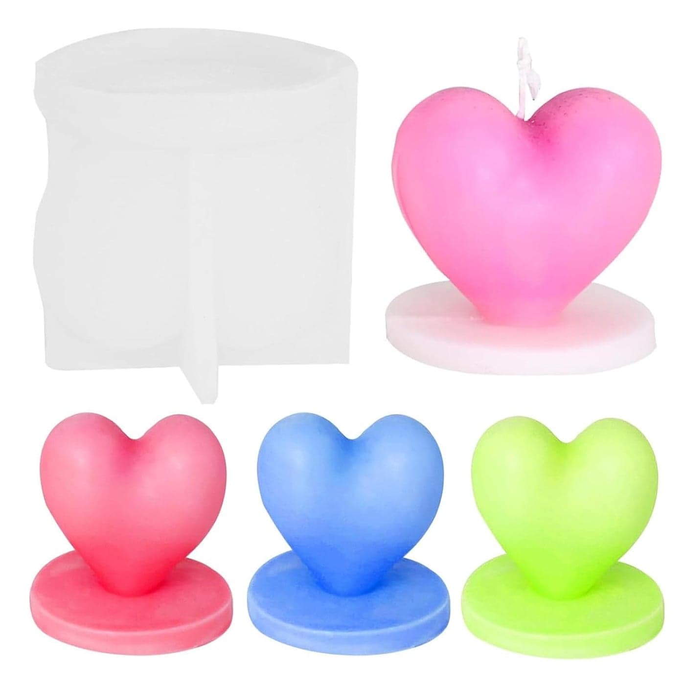 SOFTCREATO 3D Heart Shaped Candle Molds for Candle Making I 3D Fondant Silicone Heart Shape with Base Scented Wax Mould I Succulent Molds Handmade Candles Making for Mousse Dessert Soap Cake DIY Decorating 1pc