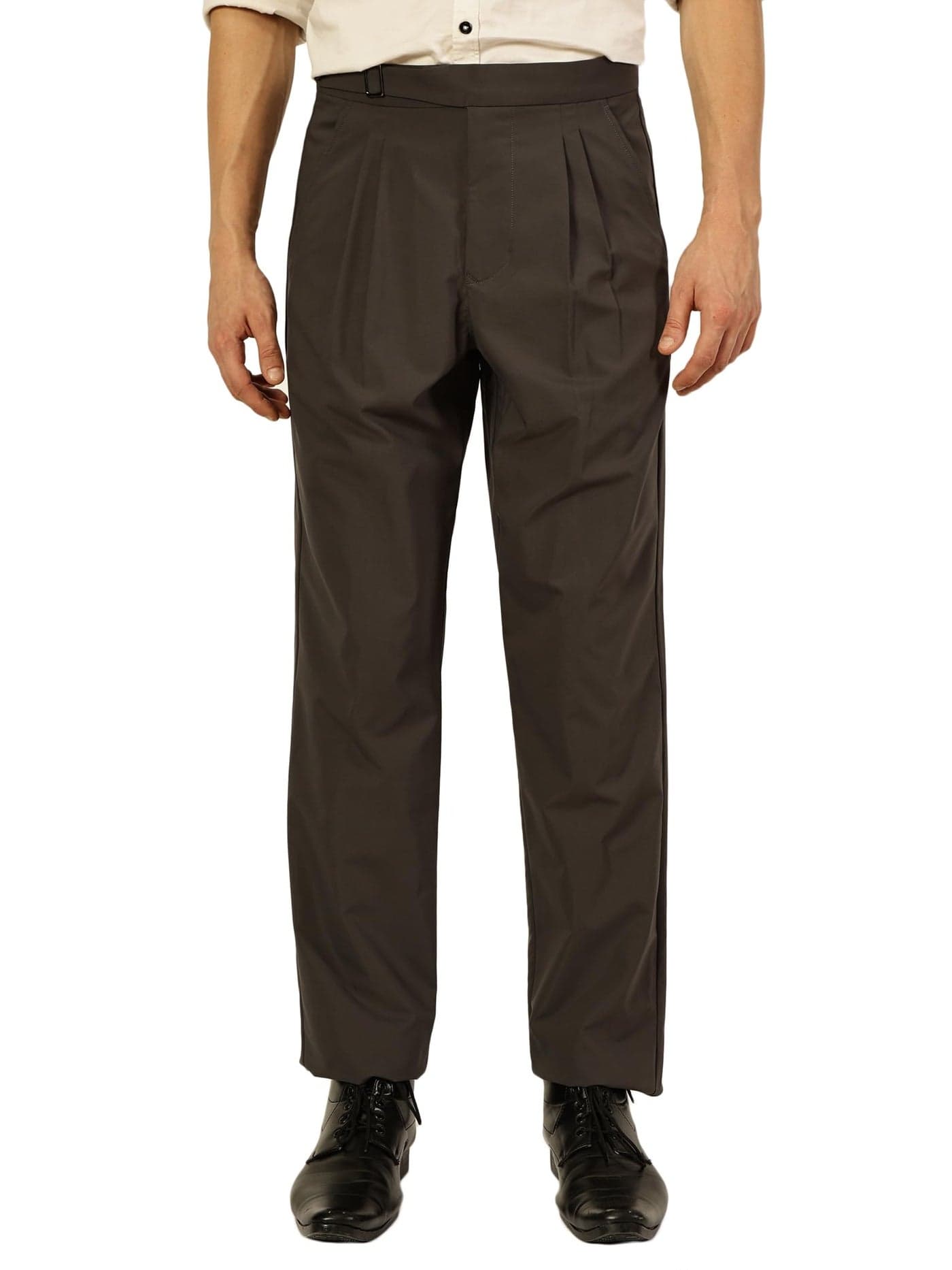 Thomas Scott Men Regular Fit Smart Pleated Trousers(TSB066A_Darkgrey_30)
