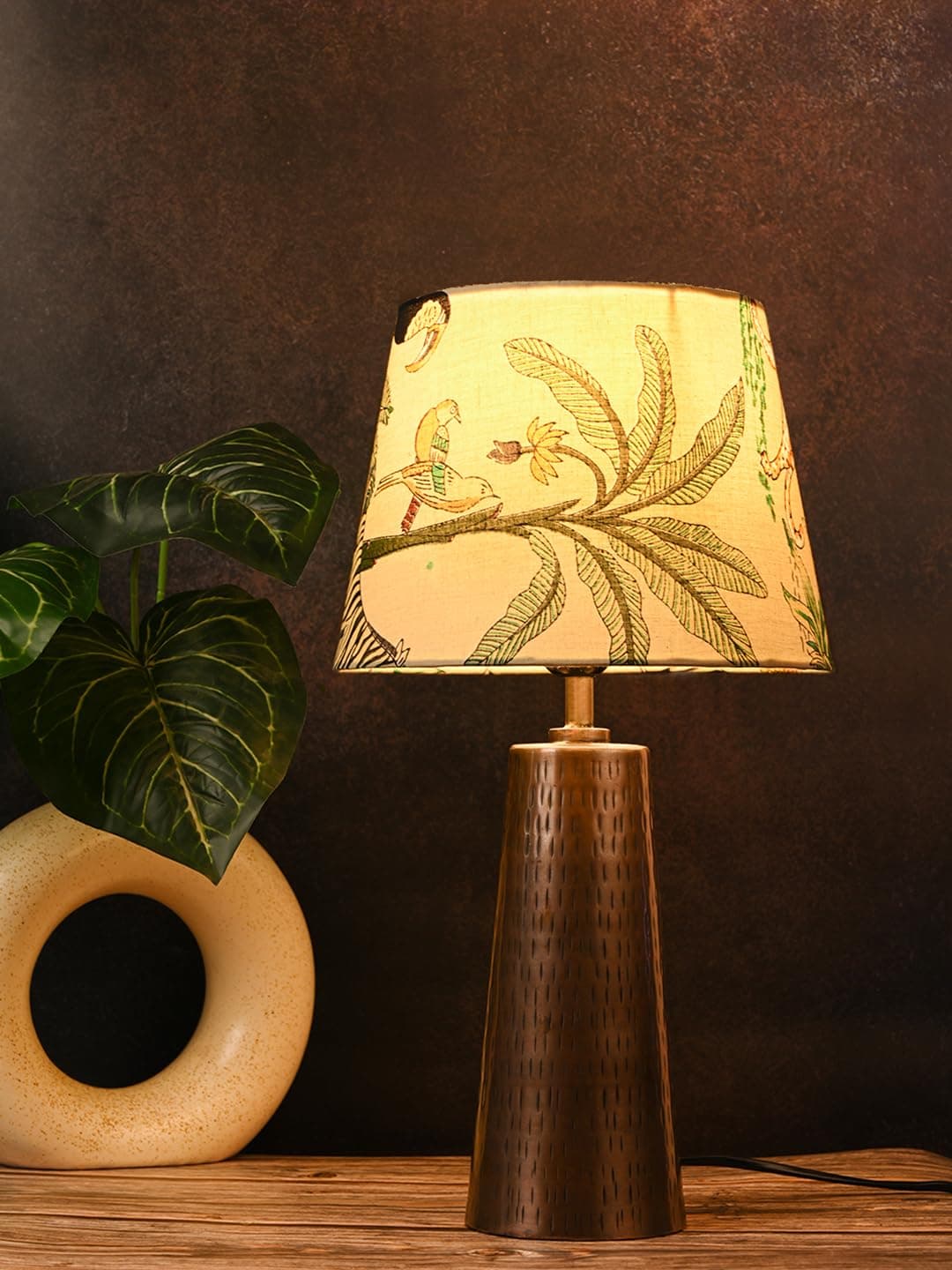 Copper Etched V-Shaped Lamp with Taper Muticolor Green Shade | Night Lamp | Reading Lamp | Home Decor Items | Galvanized Iron Bedside Table Lamp | Metal Handcrafted Lamp | Living Room Decor
