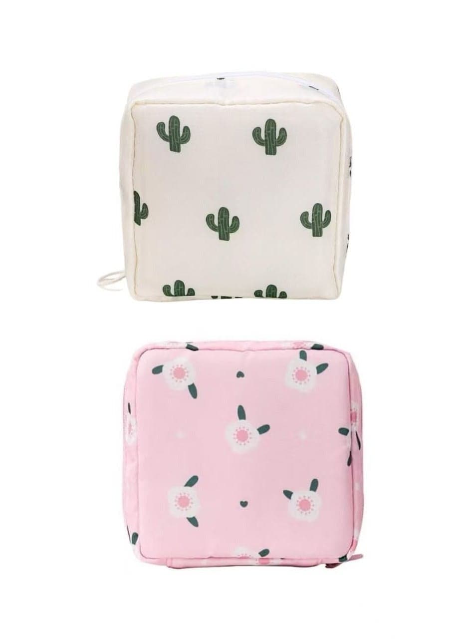 2pcs Sanitary Pad Storage Bag Portable Period Bag for Teen Pads/Sanitary Napkins/Small Tampons, Sanitary Napkin Storage Bag First Period Gifts for Teen Girls 13 x 13 cm