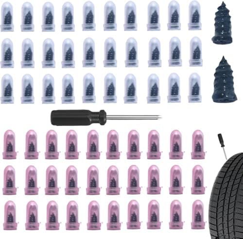 Ypoyney 61PCS Tire Repair Rubber Nail Vacuum Tire Repair Spiral Rubber Studs Kit SelfService Tire Screw Plugs Quick Repairs Tool with Screwdriver for Most Vehicle Tractor Tires Puncture Repairs