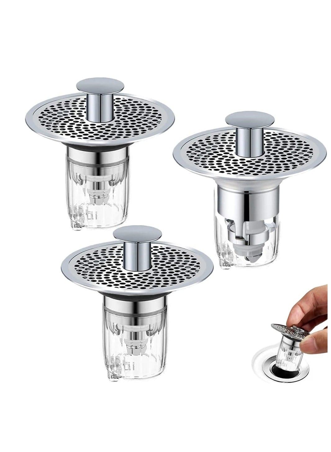 Universal Bathroom Sink Stopper, Pop Up Sink Plug, 2 in1 Universal Washbasin Water Head Leaking Stopper for 1.3~1.57in, Bathroom Sink Plug Pop-up Drain Filter (3PCS)