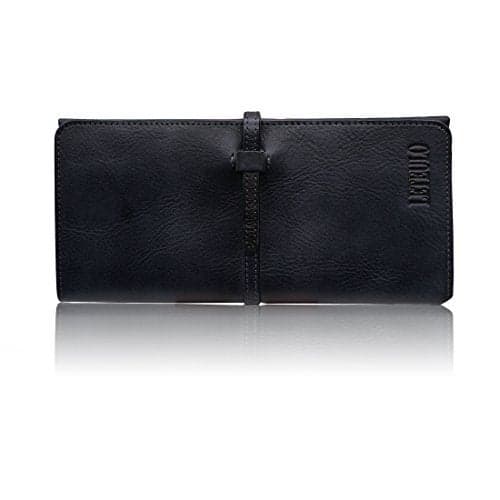 Wallets for Women Genuine Leather Card Organizer Dip Dye Coin Purse Lady Ultrathin Wallets (Black)